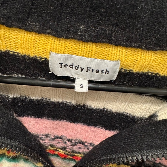 Teddy Fresh Black Zip-Up Sweater with Multicolor Fair Isle Hearts - Picture 3 of 5